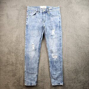 Akademiks Jeanius Blue Acid Wash Straight Leg Distressed Denim Jeans Men's 30x32